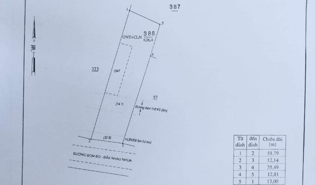 Bán đất xã Đăk Nhau giá 145tr/m2 dt 12*51*100tc