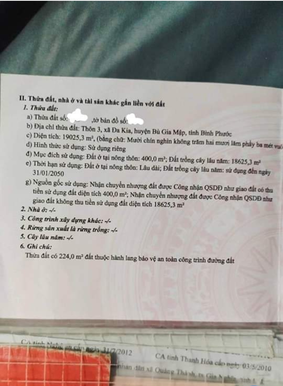 Bán đất xã Đa Kia giá 2,6tỷ dt 1,9ha *400tc