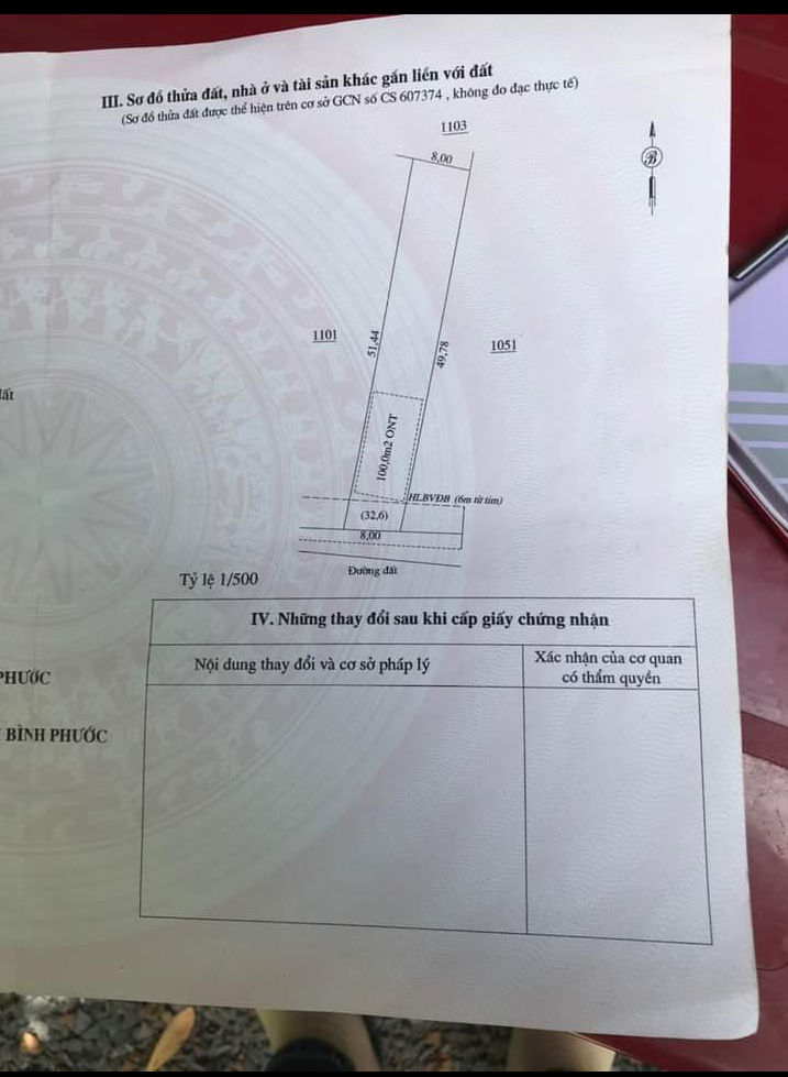 Bán đất ấp 3 xã Lộc Hưng giá 125tr/m dt 8×51