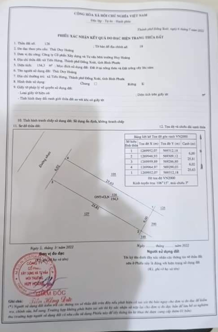 Bán đất xã Tiến Hưng giá 1 tỷ 200tr dt 6×25×100tc