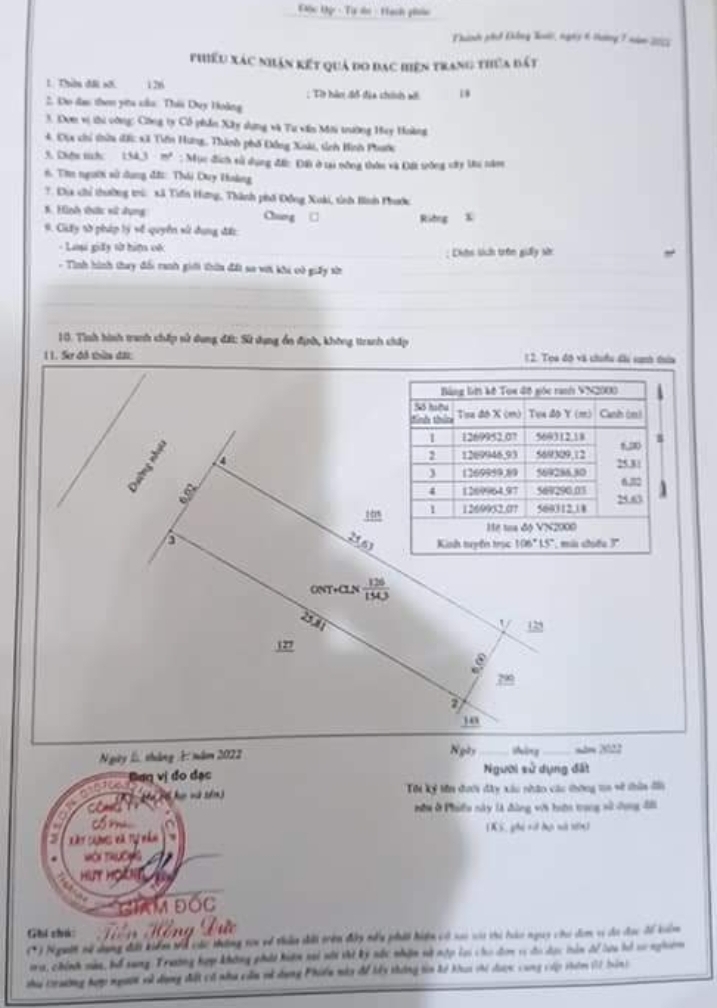 Bán đất xã Tiến Hưng giá 1 tỷ 200tr dt 6×25×100tc