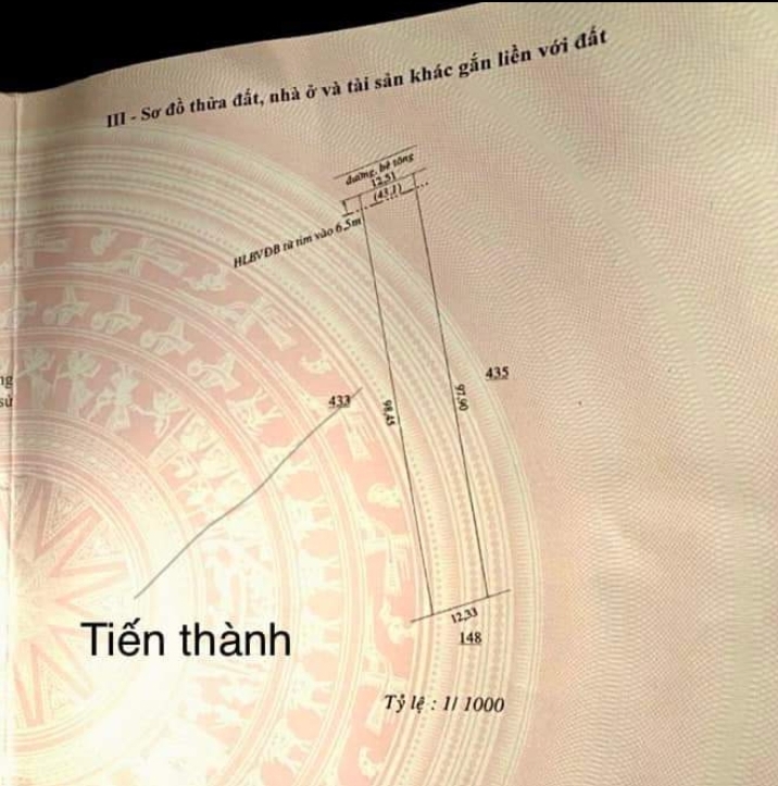 Bán đất phường Tiến Thành giá 2 tỷ 250tr dt 12×98×100tc