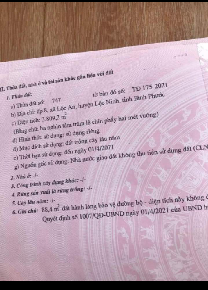 Bán đất xã Lộc An giá 2tỷ100 dt 8xào