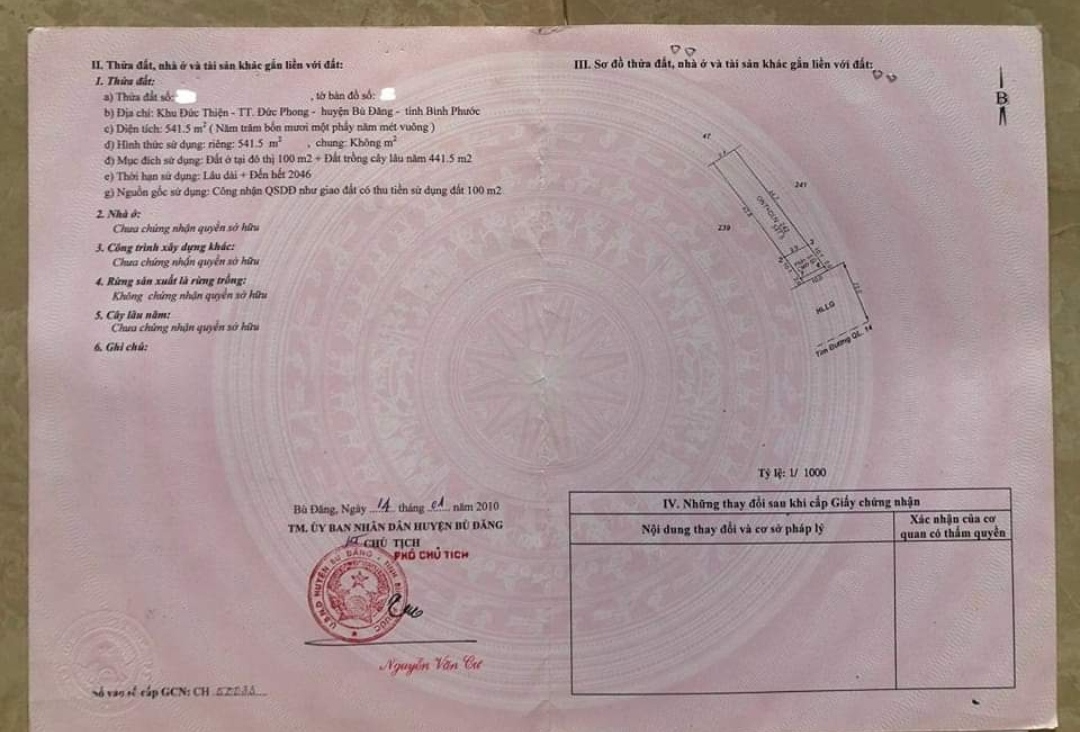 Bán đất Thị trấn Đức Phong giá 3,4tỷ dt 10*45*100tc