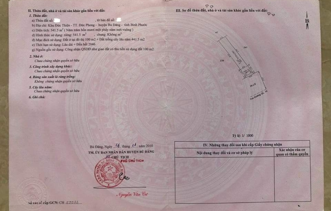 Bán đất Thị trấn Đức Phong giá 3,4tỷ dt 10*45*100tc