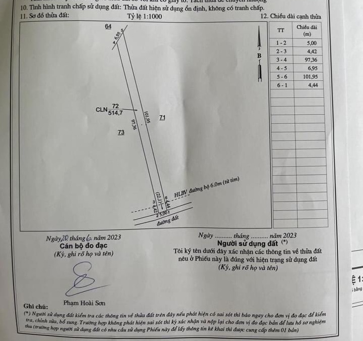 Bán đất phường Minh Thành giá 330tr dt 5×100