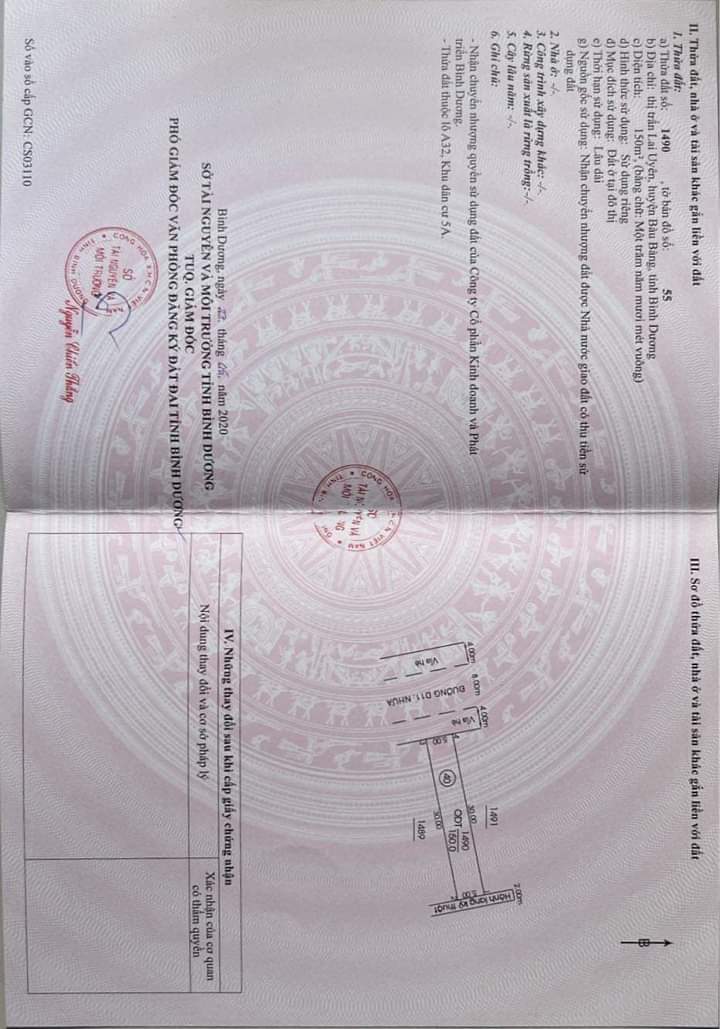 Bán đất Lai Uyên giá 3tỉ5 dt 10*30*300tc