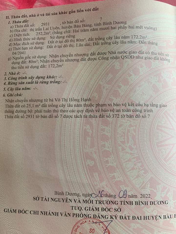 Bán đất Lai Uyên giá 880tr dt 5*55*80
