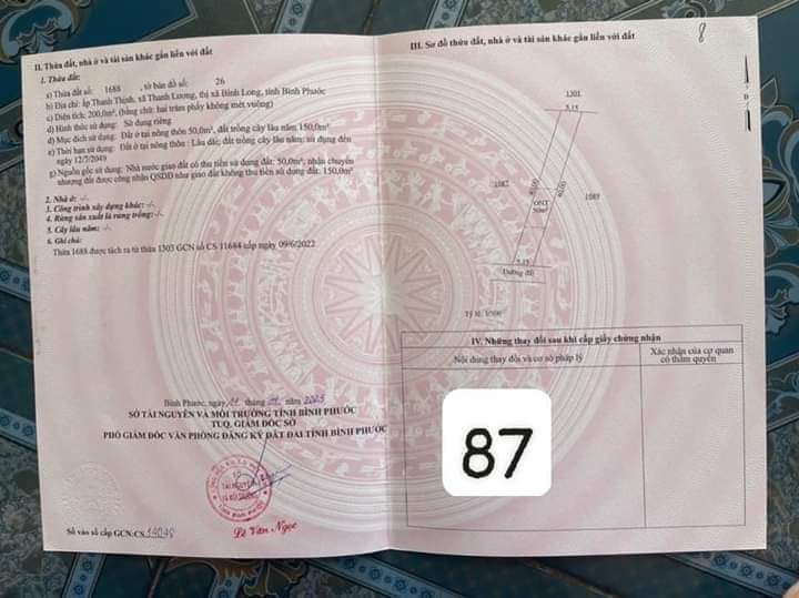 Bán đất ấp Thanh Thịnh xã Thanh Lương giá 220tr dt 5×40+