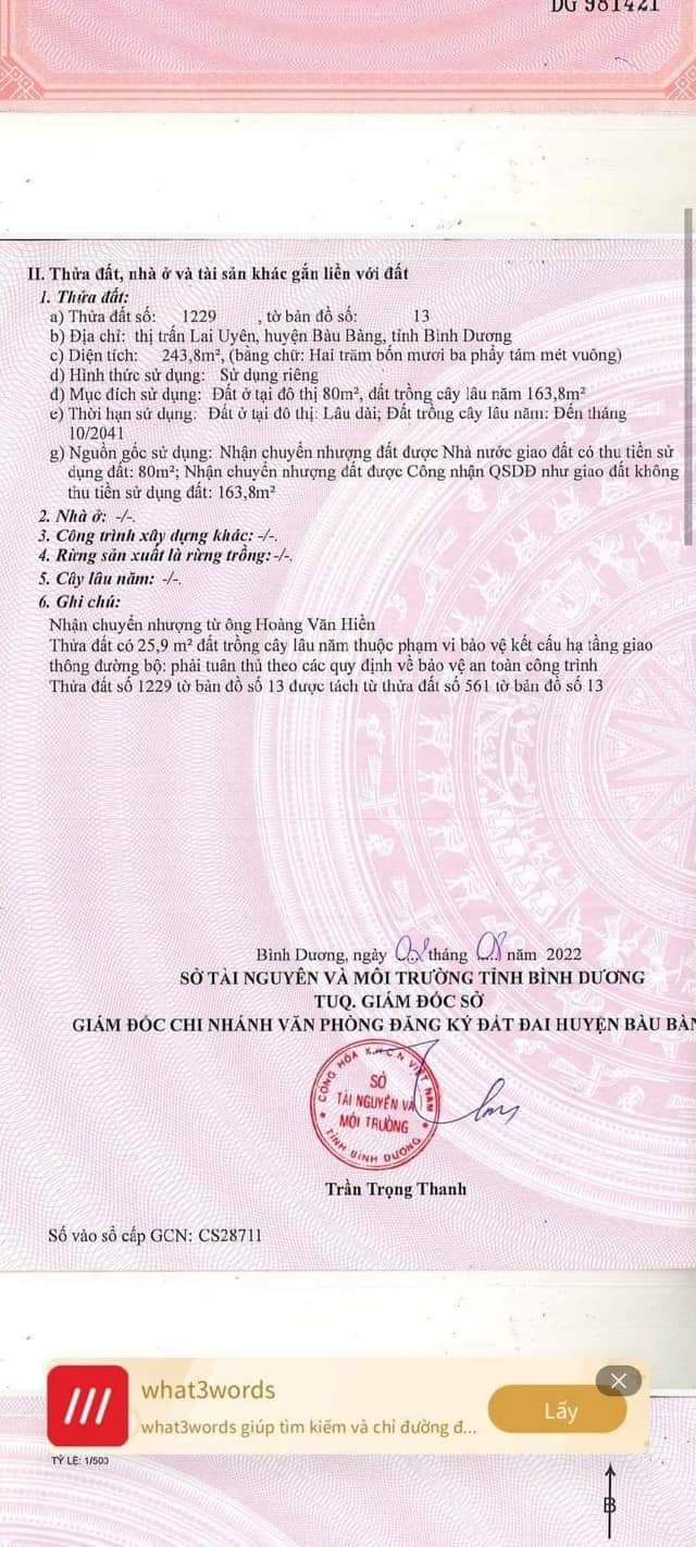 Bán đất Lai Uyên giá 950tr dt 5*50*80tc