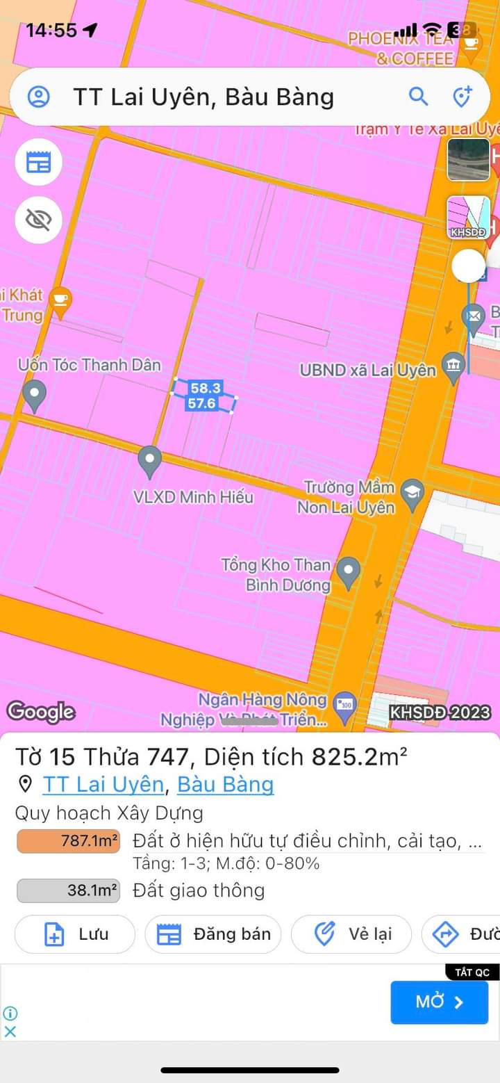 Bán đất Lai Uyên giá 2tỉ dt 14*57*50tc