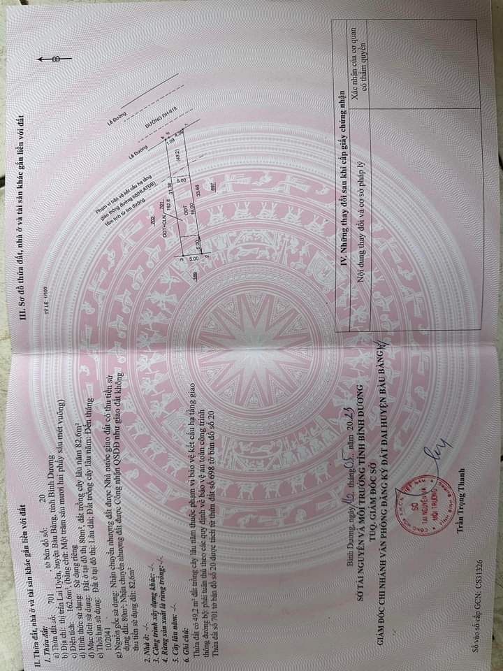 Bán đất Lai Uyên giá 820tr dt 6*30*80tc