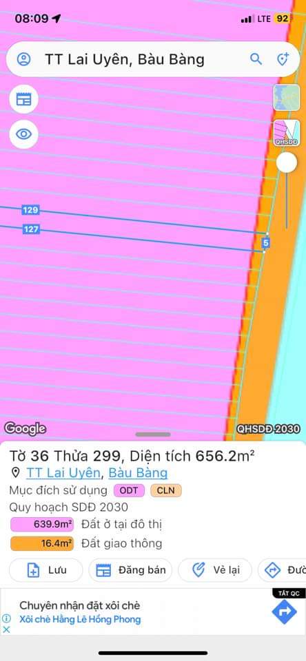 Bán đất Lai Uyên giá 1tỉ2 dt 5*129