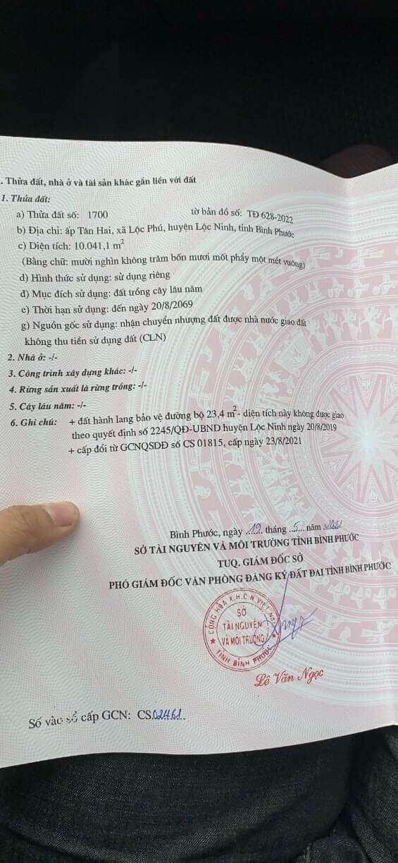 Bán đất xã Lộc Phú giá 1 tỷ dt 1hec