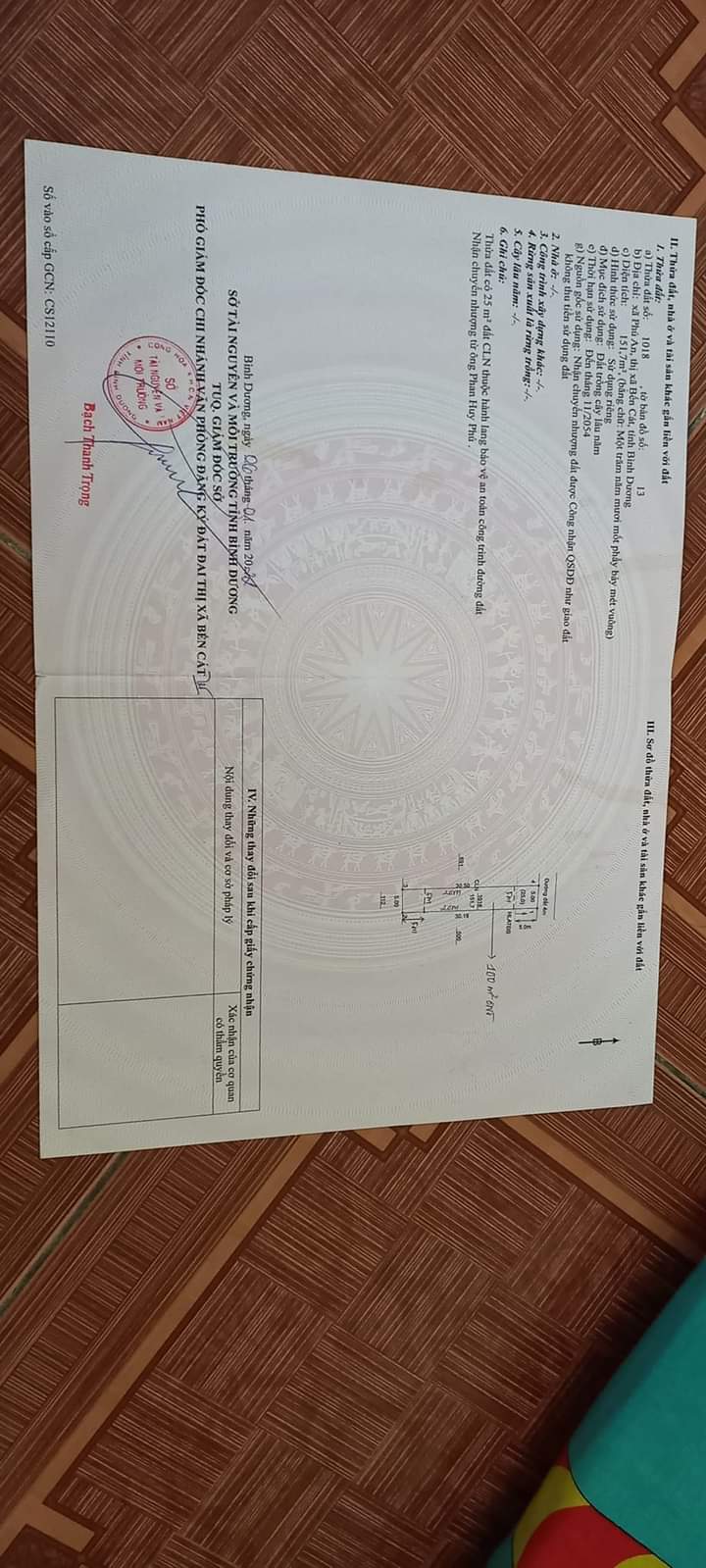 Bán đất Phú An giá 1tỉ250 dt 5*30*100tc