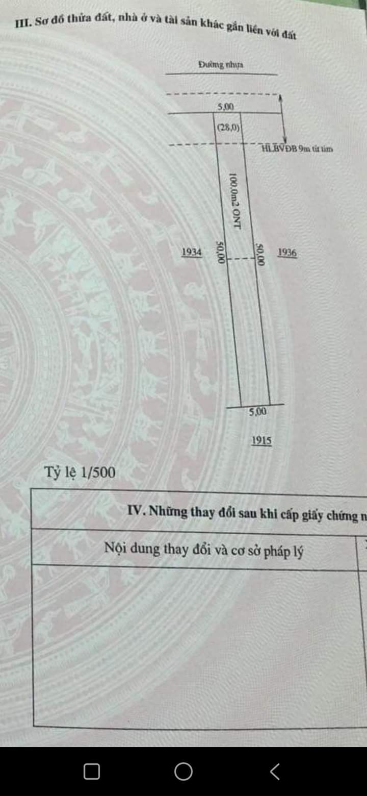 Bán đất ấp 3 xã Lộc Hưng giá 480tr dt 5×50