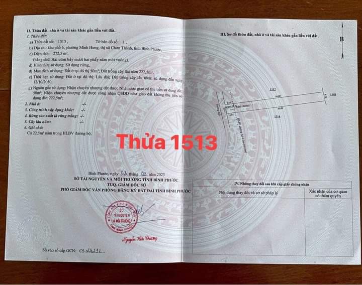 Bán đất kp6 phường Minh Hưng giá 480tr dt 5×54.5