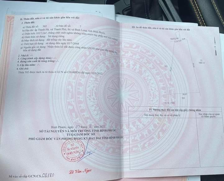 Bán đất ấp Thanh Hà xã Thanh Phú giá 295tr dt 1 xào