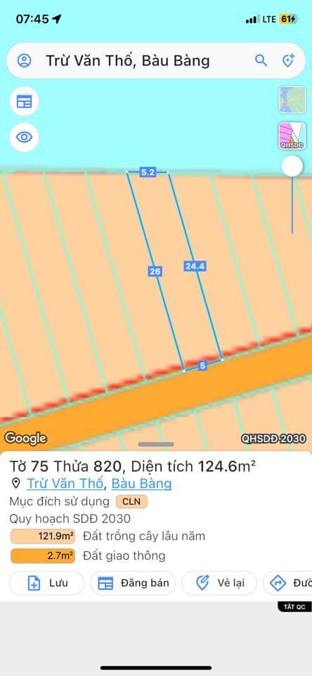 Bán đất Trừ Văn Thố giá 425tr dt 5*26