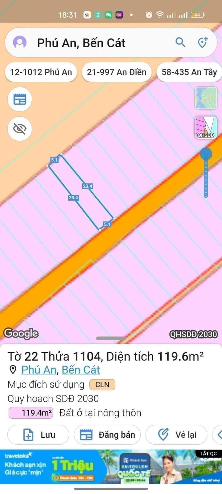Bán đất Phú An giá 750tr dt 5*23