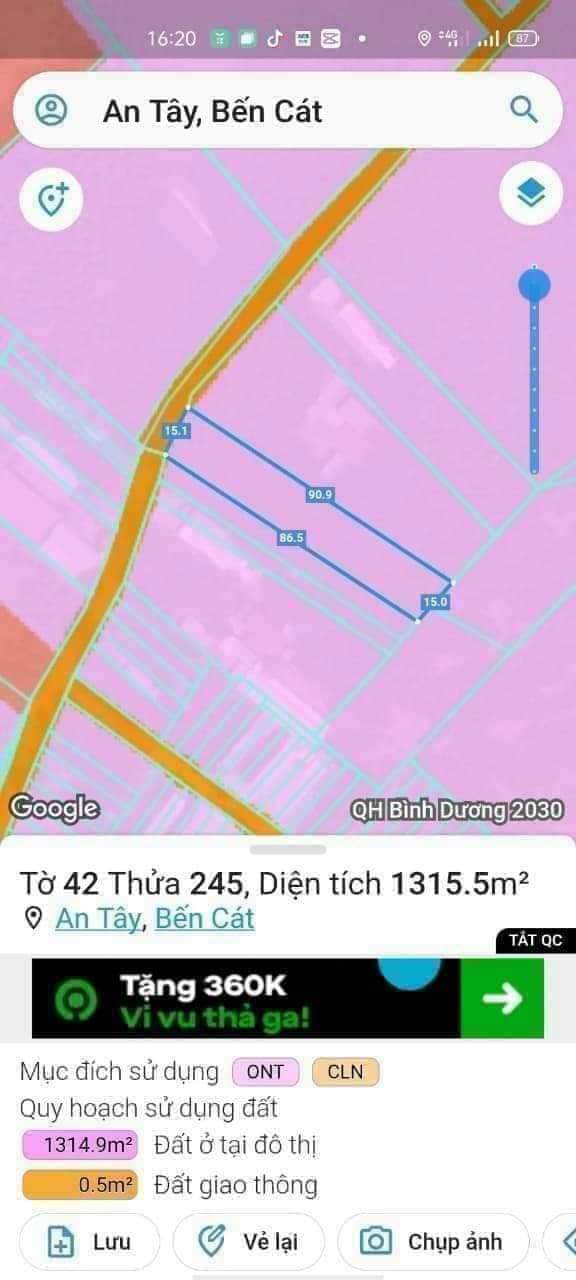 Bán đất An Tây giá 5tỉ2 dt 15*90*150tc