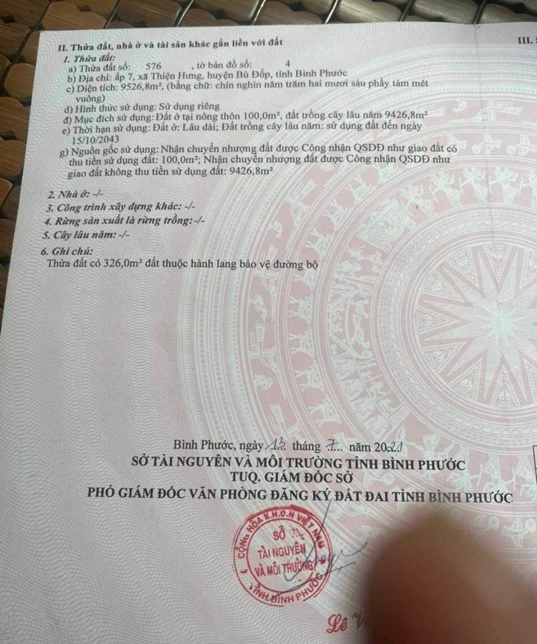 Bán đất xã Thiện Hưng dt 9,5sào giá 2tỷ