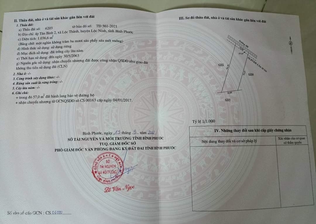 Bán đất xã Lộc Thành dt 19*50 giá 560tr