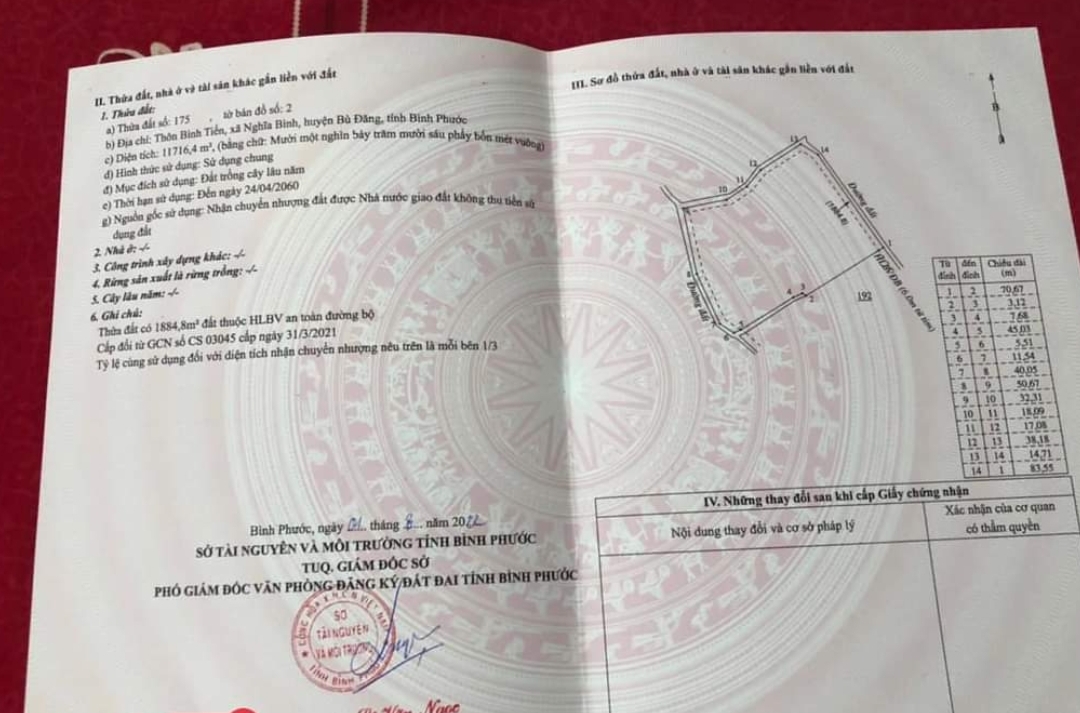 Bán đất xã Long Bình dt 1,1ha giá 3tỷ