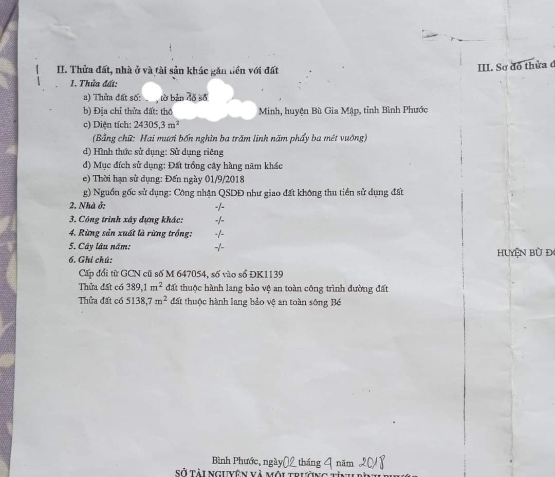 Bán đất xã Phước Minh dt 2,4ha giá 2,3tỷ