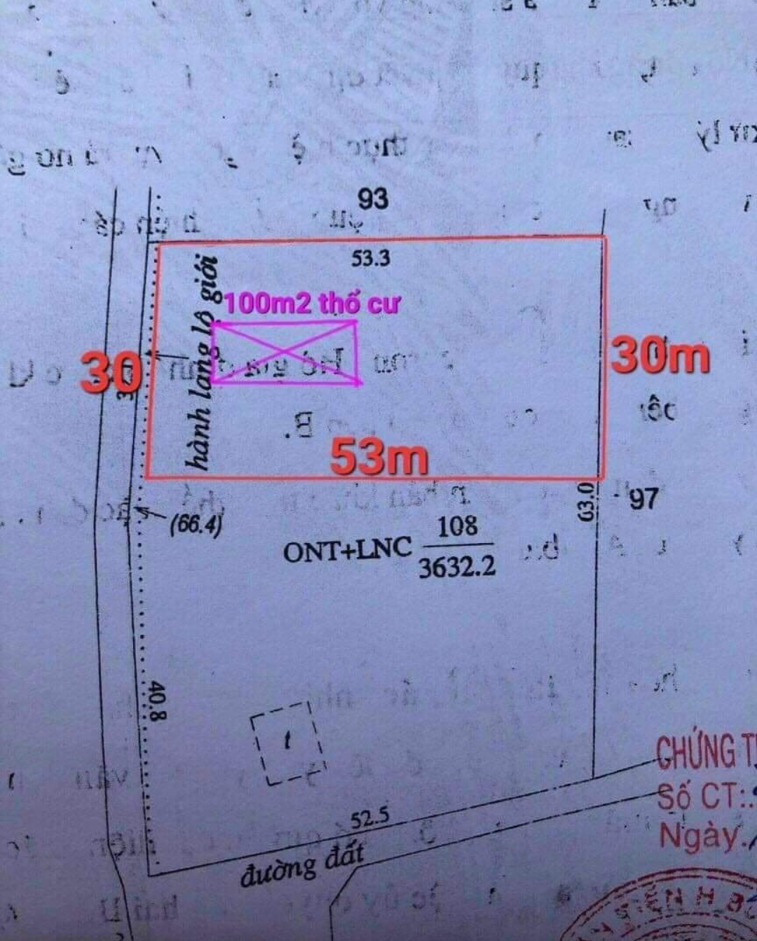 Bán đất xã Tân Tiến dt 30*53*100tc giá 40tr/m