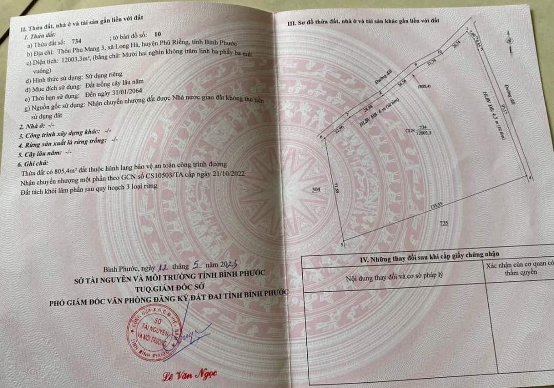 Bán đất xã Long Hà dt 1,2ha giá 1,5tỷ