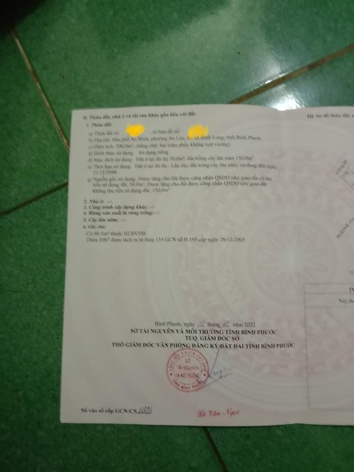 Bán đất phường An Lộc giá 860tr dt 5x40x50tc