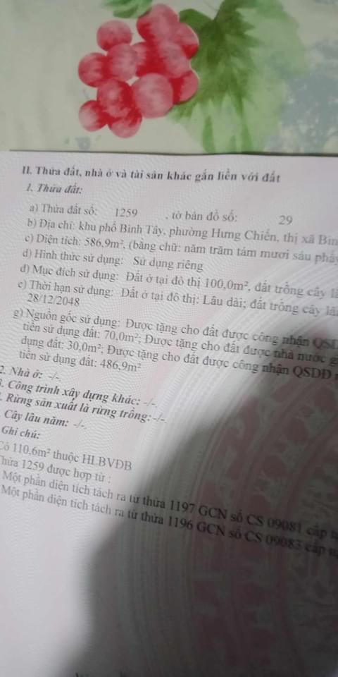 Bán đất phường Hưng Chiến giá 1,4 tỷ dt 14×42 (100 tc)
