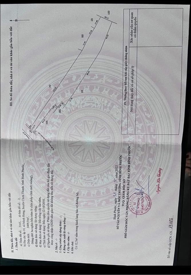 Bán đất phường Minh Hưng giá 1ty8 dt 3,4 xào