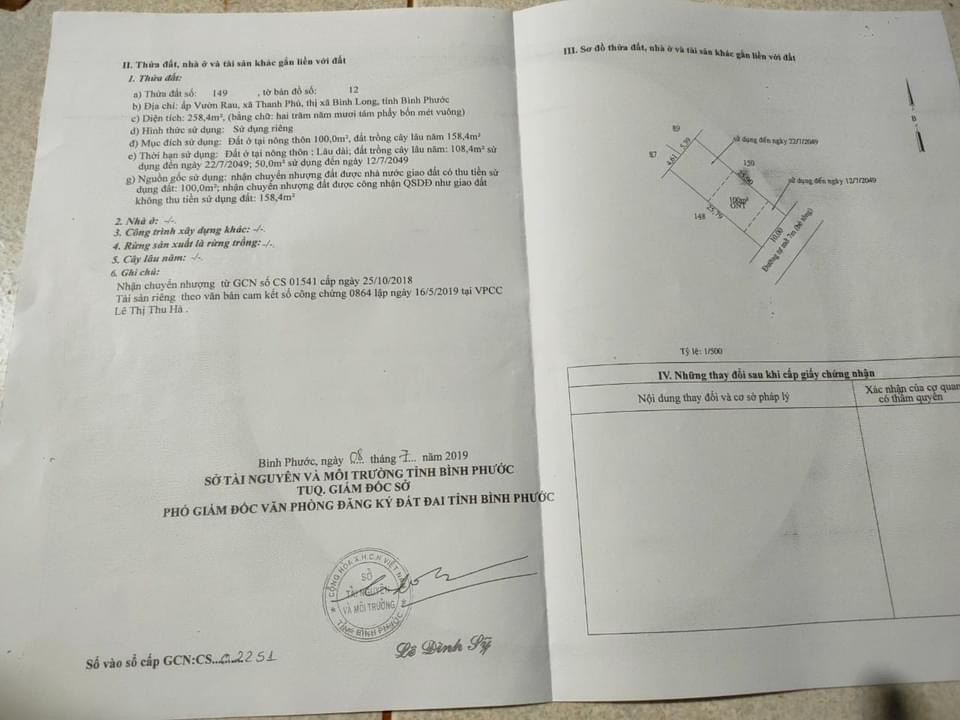 Bán đất xã Thanh Phú giá 1ty2 dt 10x25x100tc