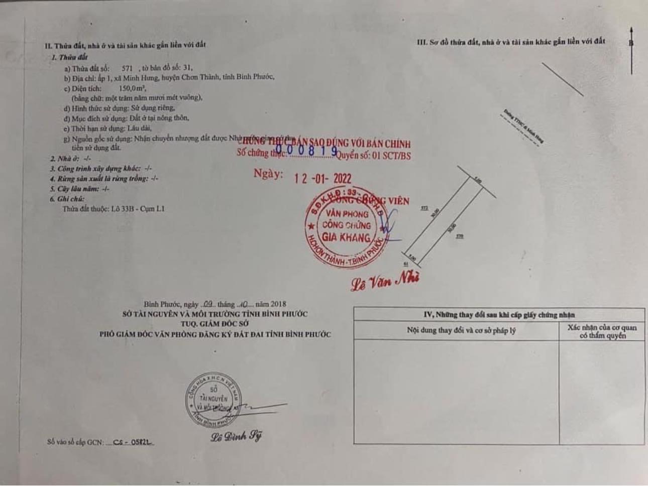 Bán đất phường Minh Hưng giá 1ty650 dt 5×30