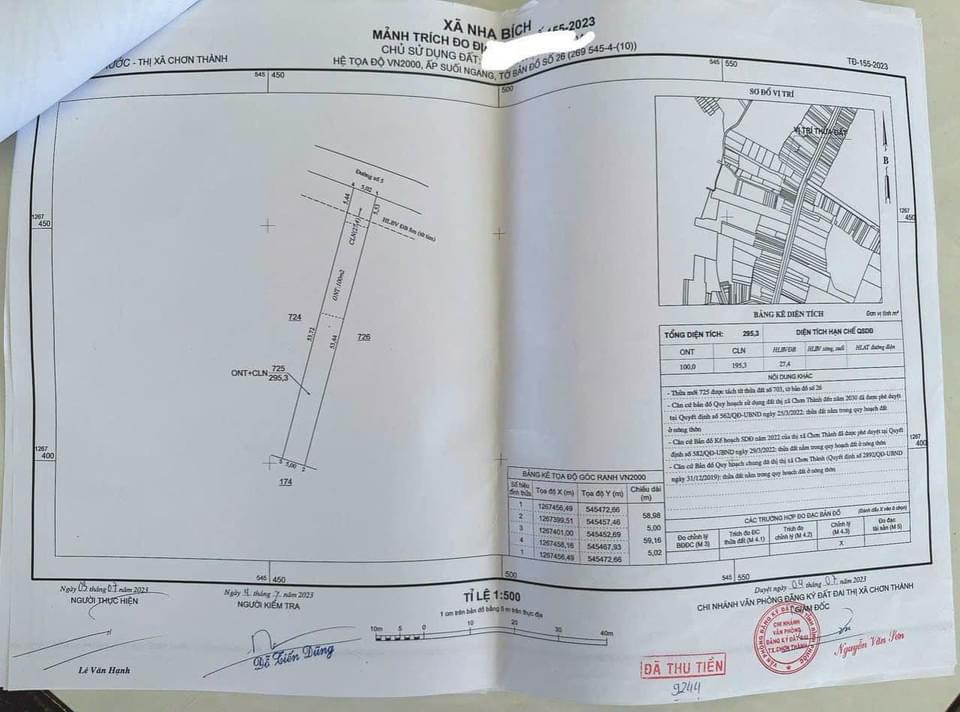 Bán đất xã Nha Bích giá 750tr dt 5x59x100tc