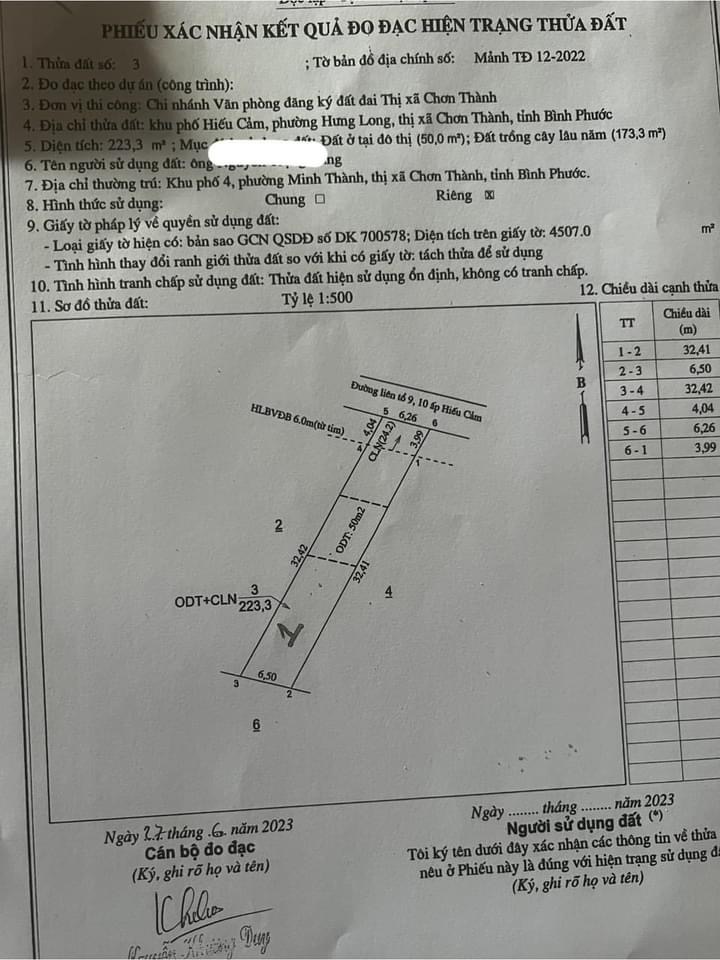 Bán đất phường Hưng Long giá 620tr dt 6×37