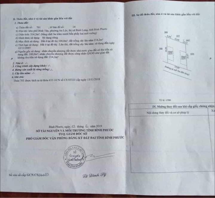 Bán đất khu phố Bình Tân phường An Lộc giá 1 tỷ 250tr dt 15×20,9