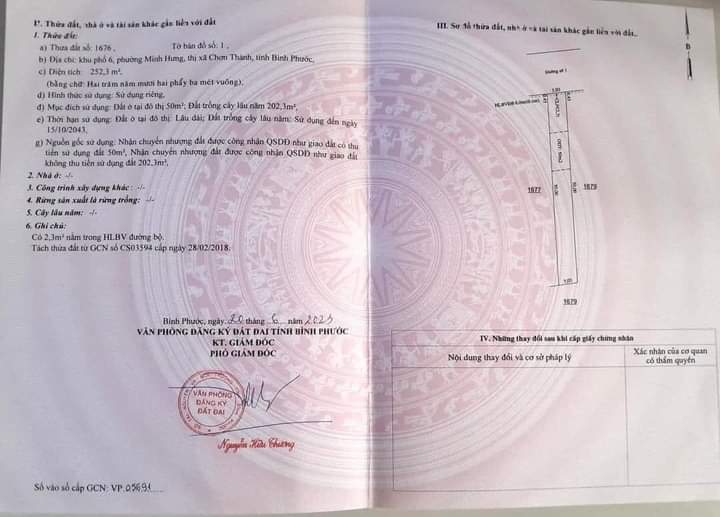 Bán đất phường Minh Hưng giá 500tr dt 5×50
