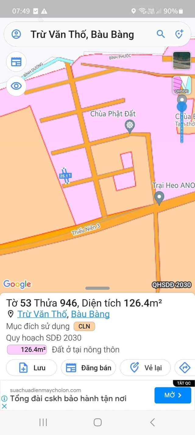 Bán đất Trừ Văn Thố giá 530tr dt 5*25*50tc