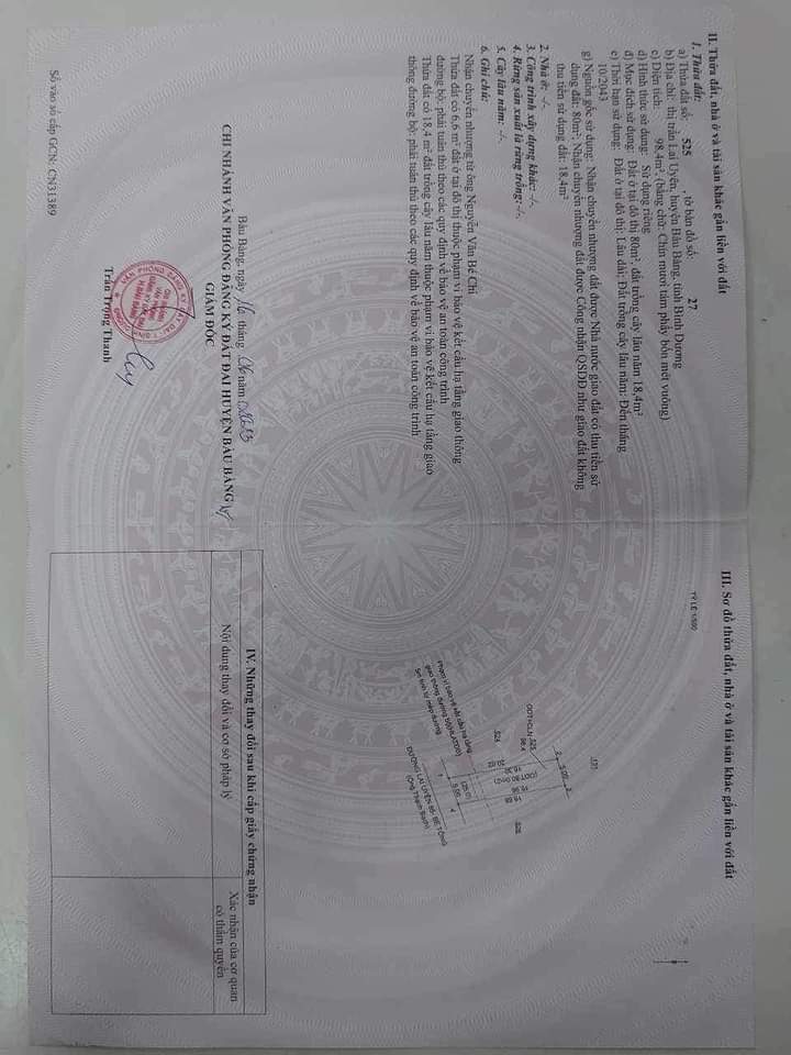 Bán đất Lai Uyên giá 810tr dt 5*20*80tc