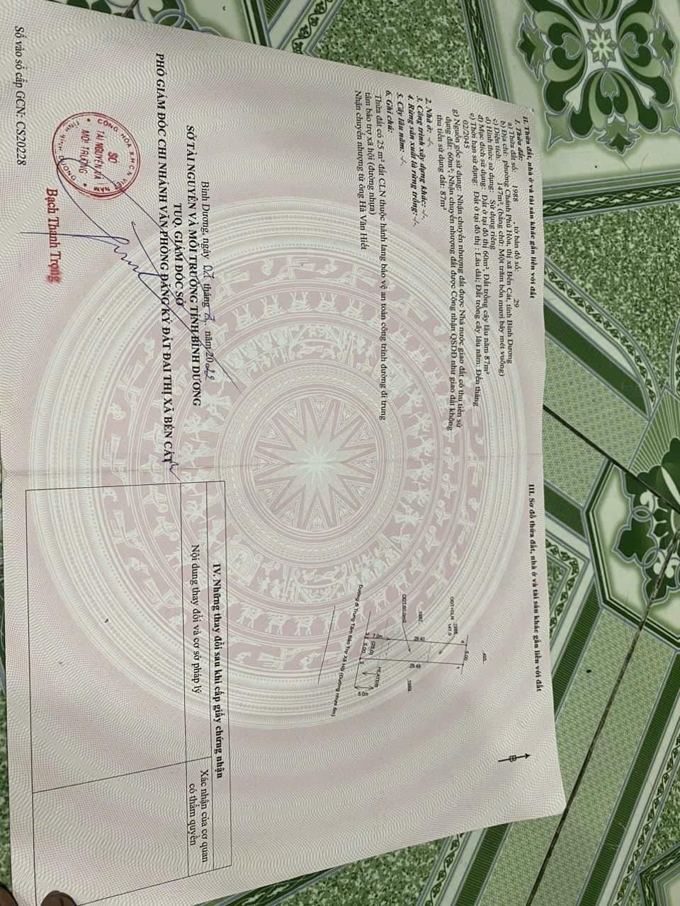 Bán đất Chánh Phú Hoà giá 1tỉ2 dt 5*29,4*60tc