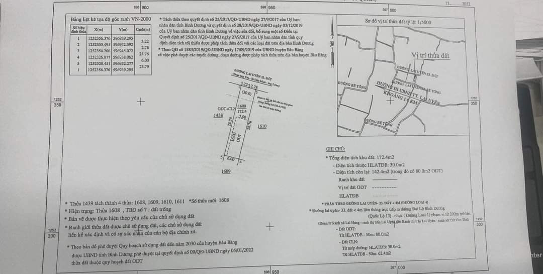 Bán đất Lai Uyên giá 630tr dt 6*28*80tc