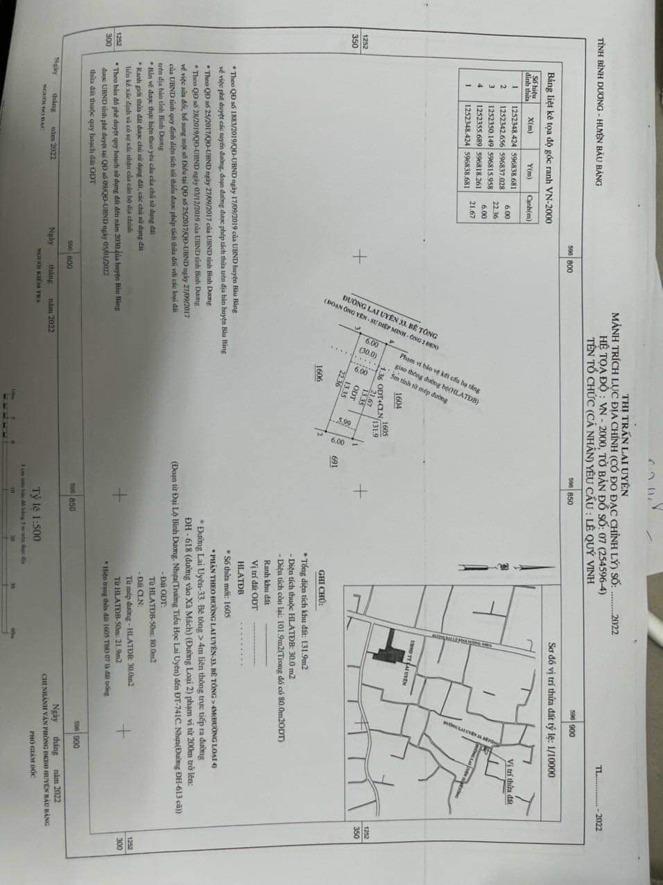 Bán đất Lai Uyên giá 640tr dt 6*22*80tc