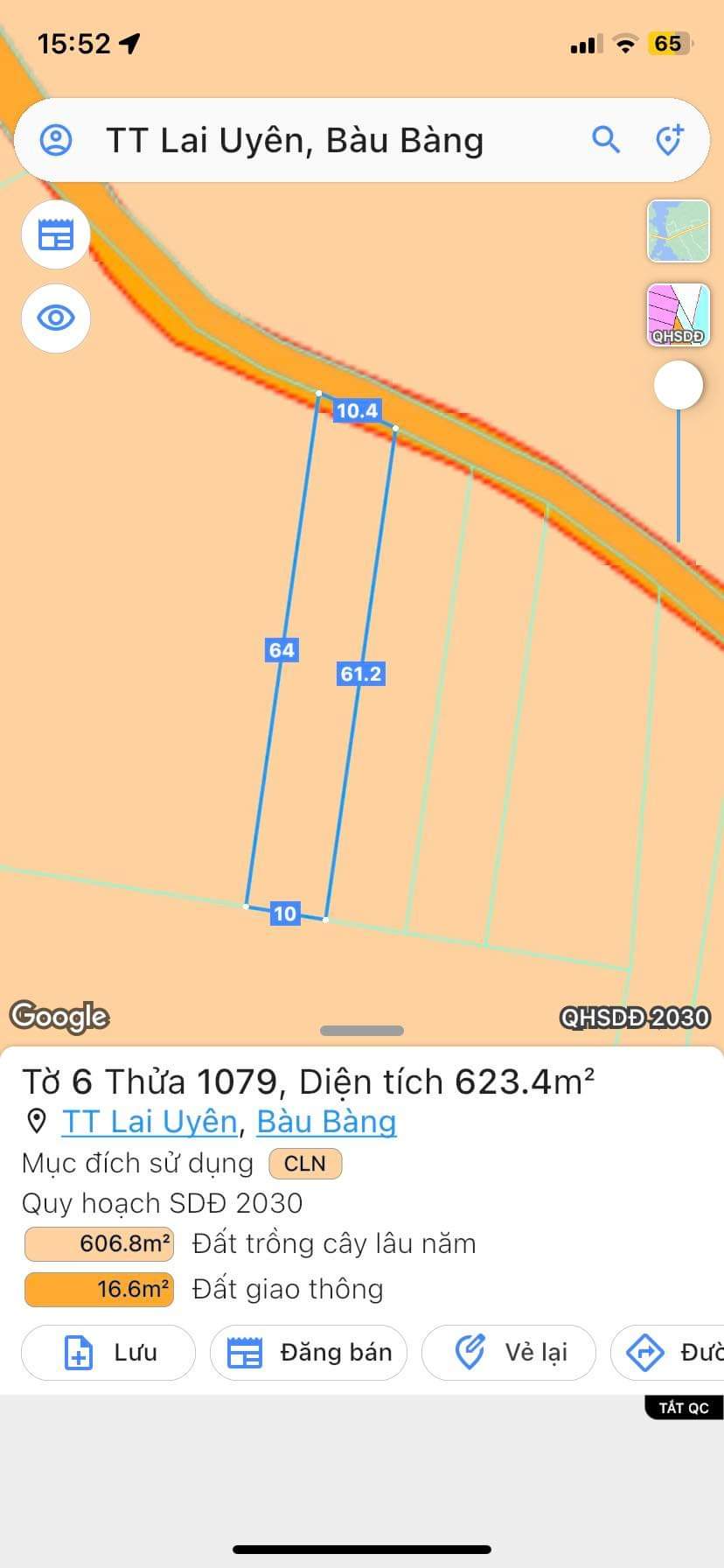 Bán đất Lai Uyên giá 1tỉ149 dt 10*64
