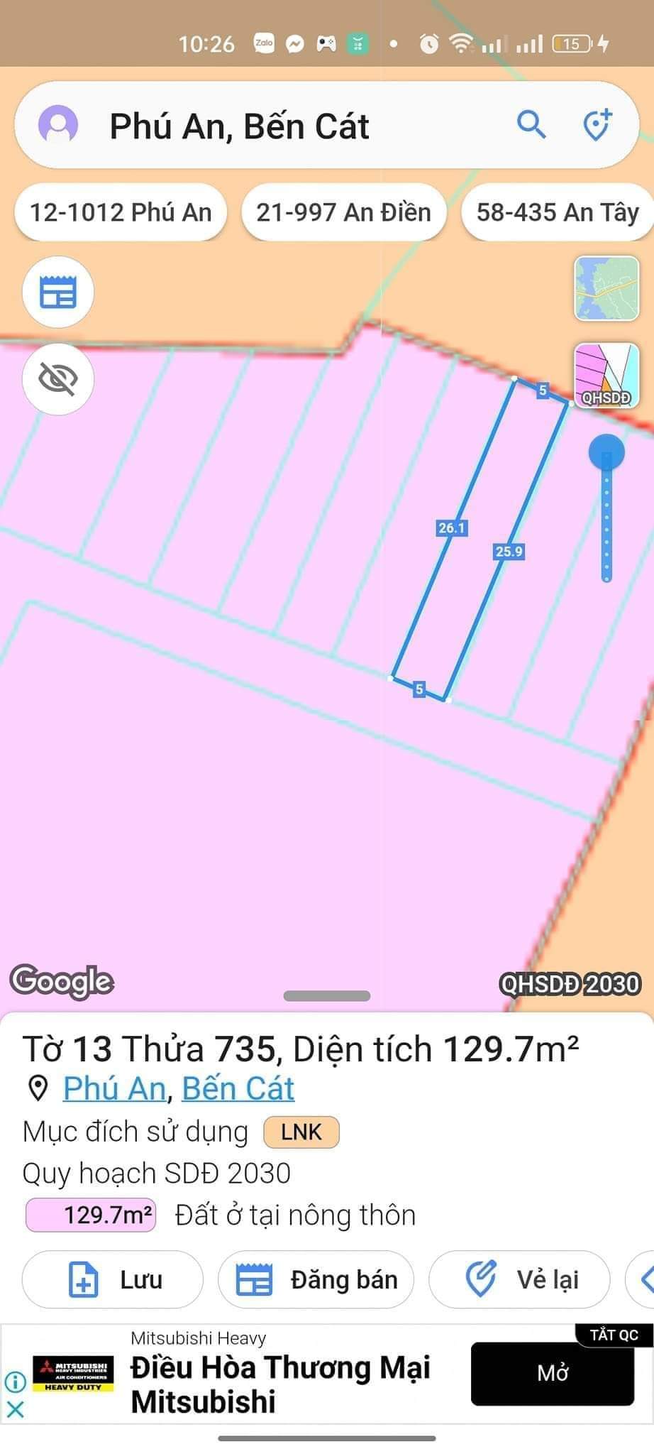 Bán đất Phú An giá 530tr dt 5*26