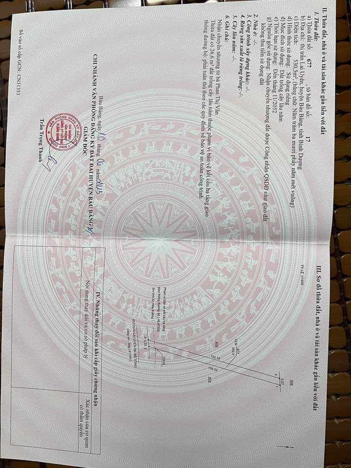 Bán đất Lai Uyên giá 660tr dt 5,3*106*300tc