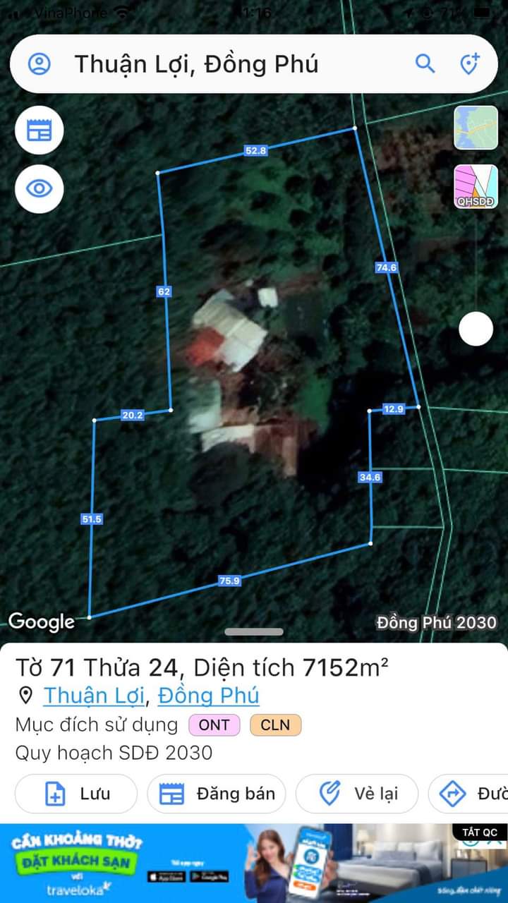 Bán đất xã Thuận Lợi giá 7tỷ dt 1ha6