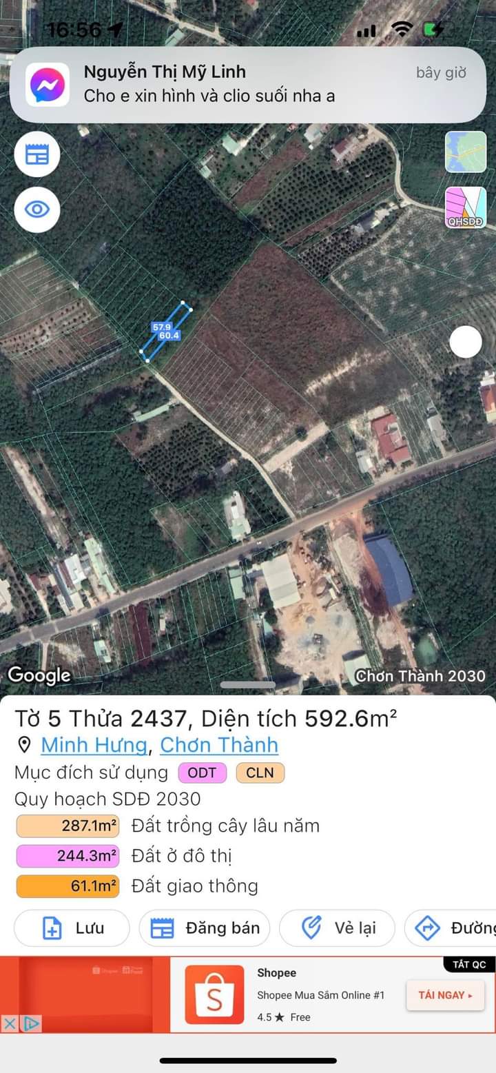 Bán đất khu phố 5 phường Minh Hưng giá 1 tỷ dt 10×60×100tc